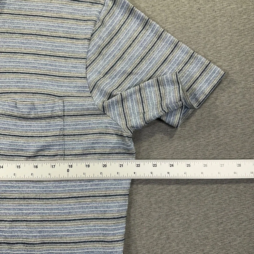 VTG Polo Ralph Lauren Polo Shirt Mens‎ L Blue Grey Striped Pima Cotton Textured